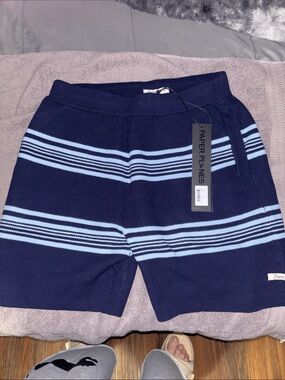 Paper Planes Men's Navy Blue Striped Athletic Shorts